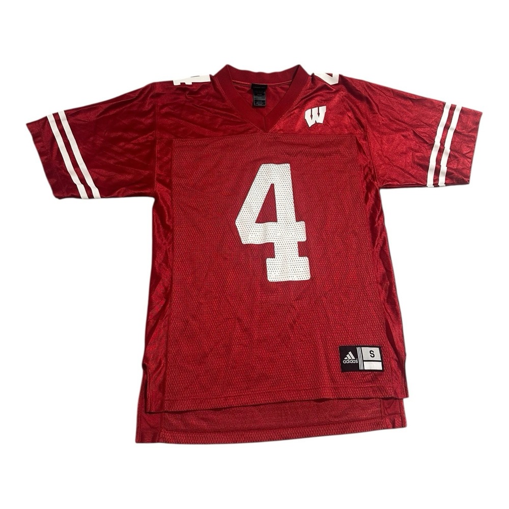 Vintage Adidas Wisconsin Badgers‎ Football Jersey Mens Sz S Red #4 NCAA Y2K 90s